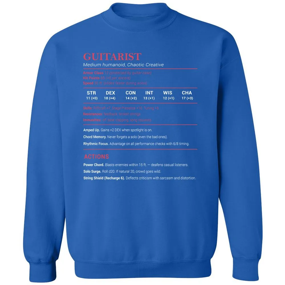 Guitarist Stats Classic Unisex Sweatshirt - Royal - 9