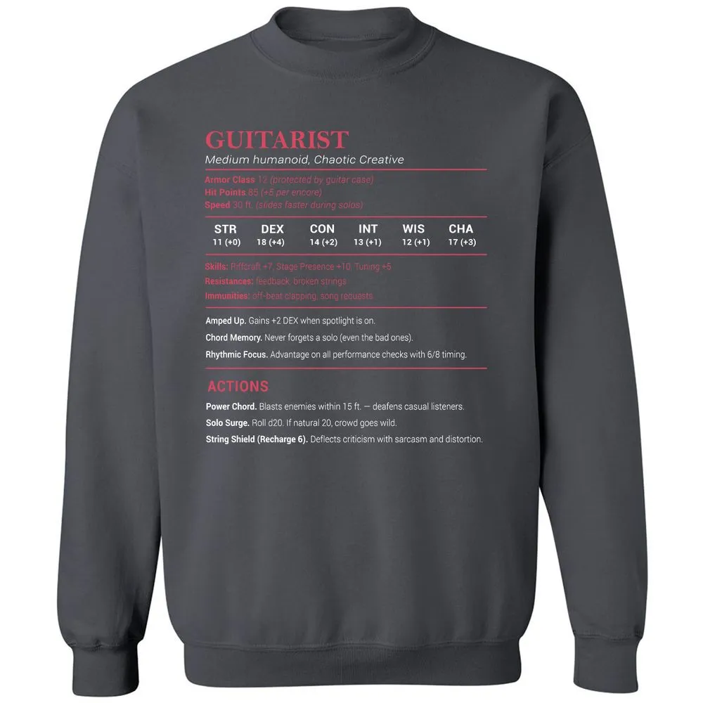 Guitarist Stats Classic Unisex Sweatshirt - Charcoal - 7
