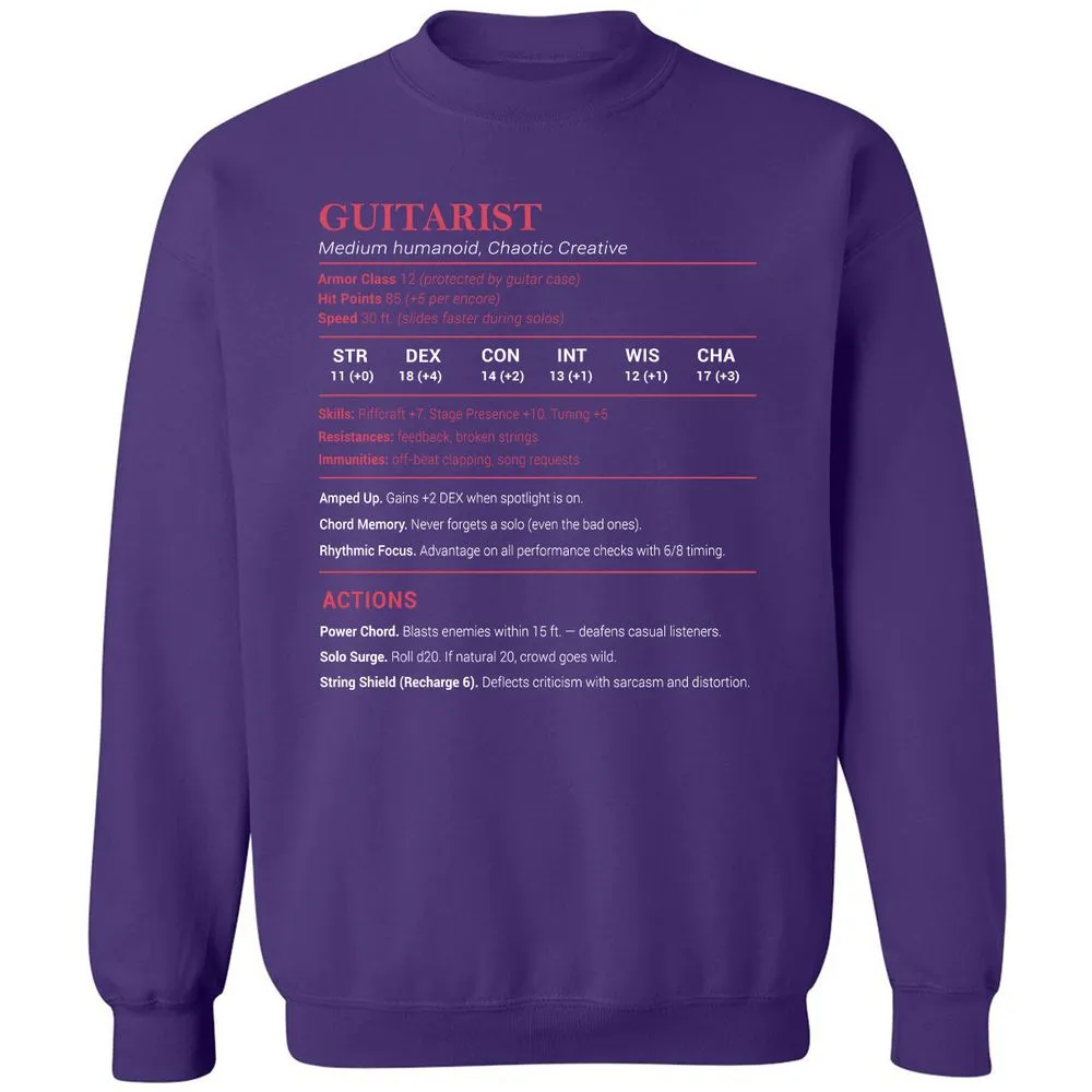 Guitarist Stats Classic Unisex Sweatshirt - Purple - 6