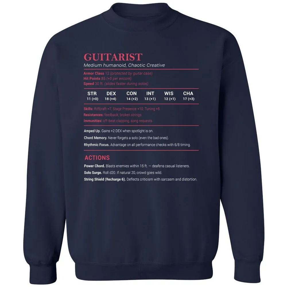 Guitarist Stats Classic Unisex Sweatshirt - Navy - 2