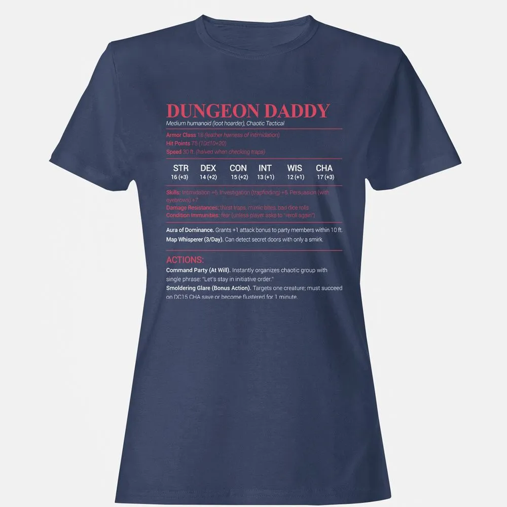 Dungeon Daddy Stats Women's T-Shirt - Navy - 10