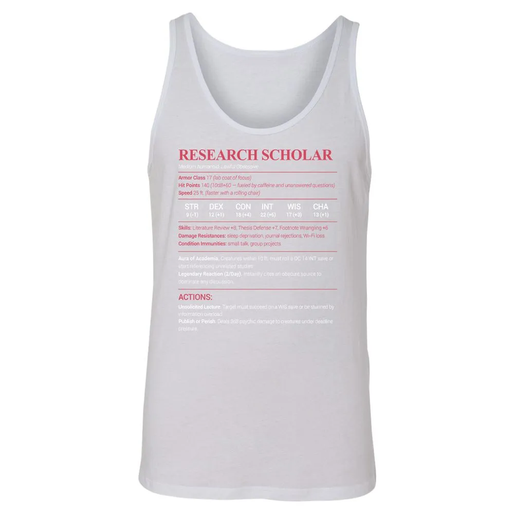 Research Scholar Unisex Jersey Tank - White - 14
