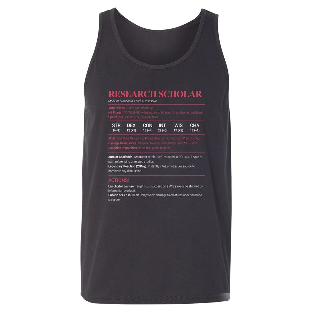 Research Scholar Unisex Jersey Tank - Dark Grey - 7
