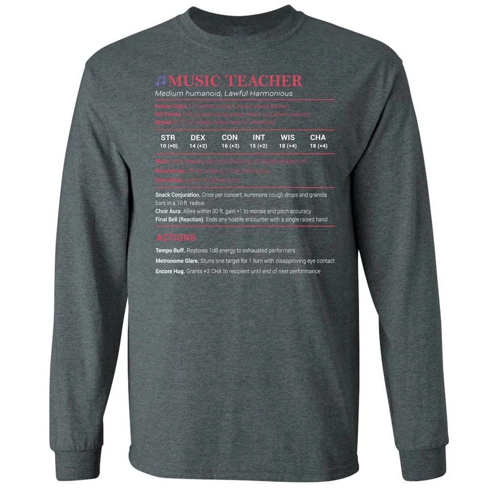 Music Teacher Long Sleeve T-Shirt - Dark Heather - 15