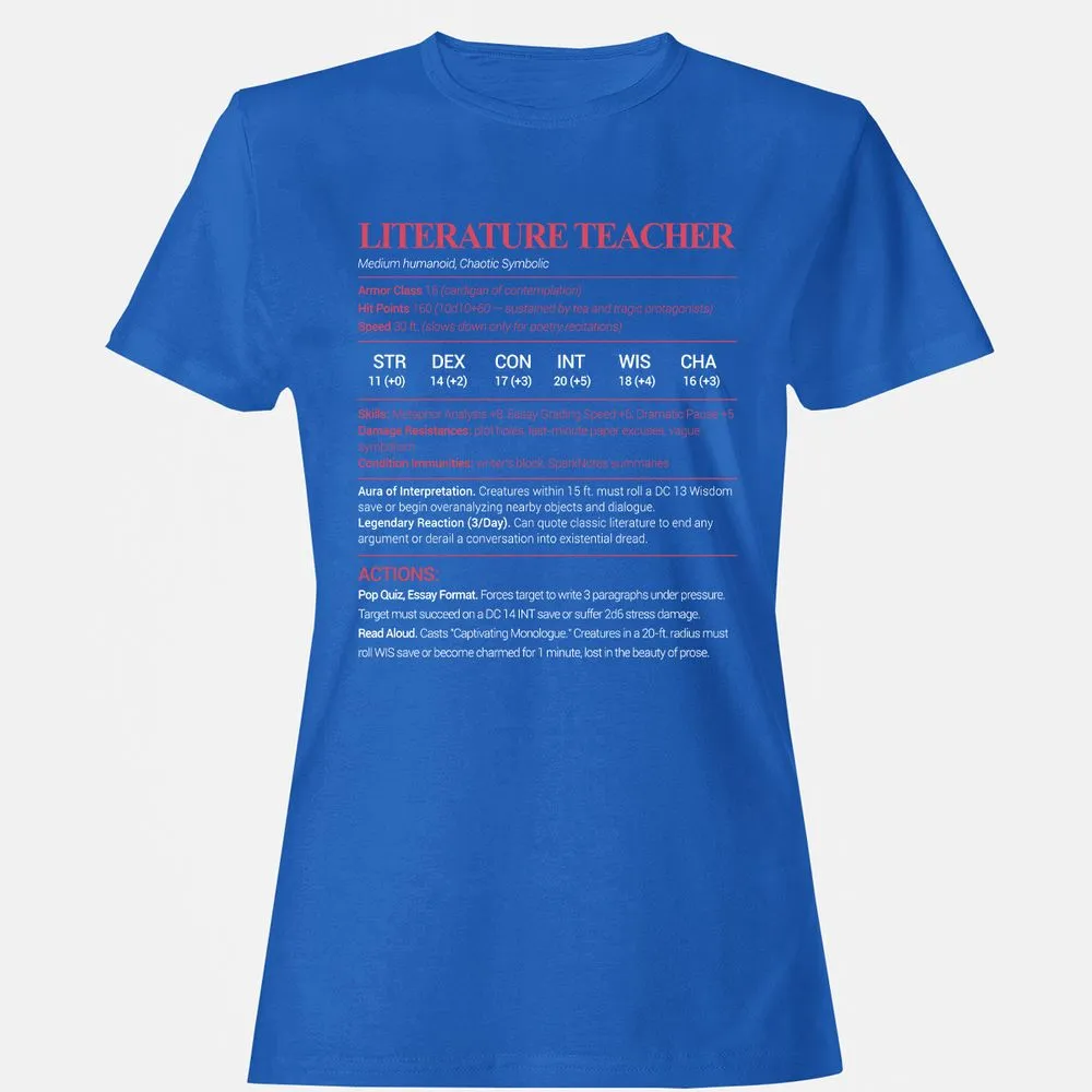 Literature Teacher Women's T-Shirt - Royal - 14