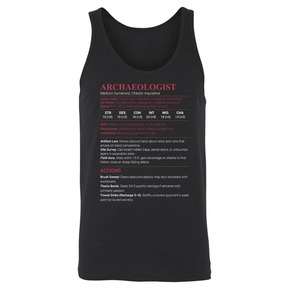 ARCHAEOLOGIST Unisex Jersey Tank - Black - 1