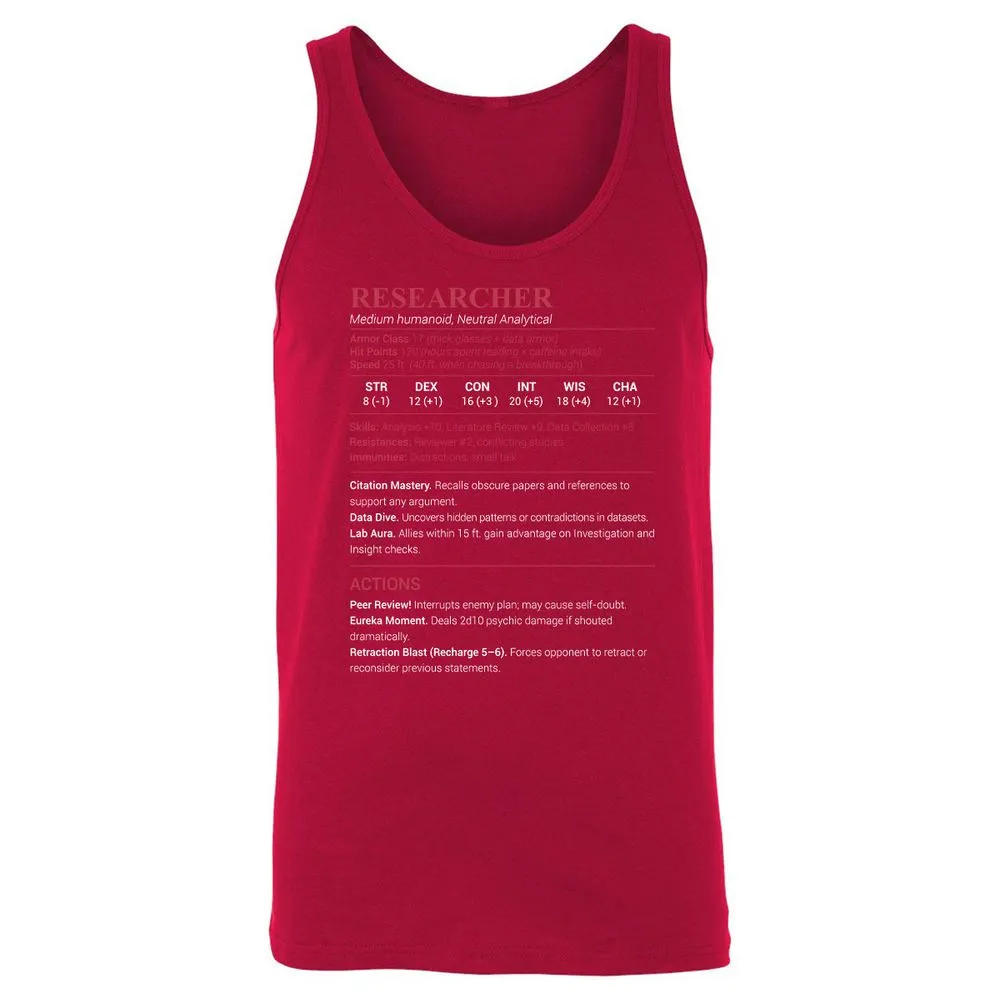 Researcher Stats Unisex Jersey Tank - Red - 11