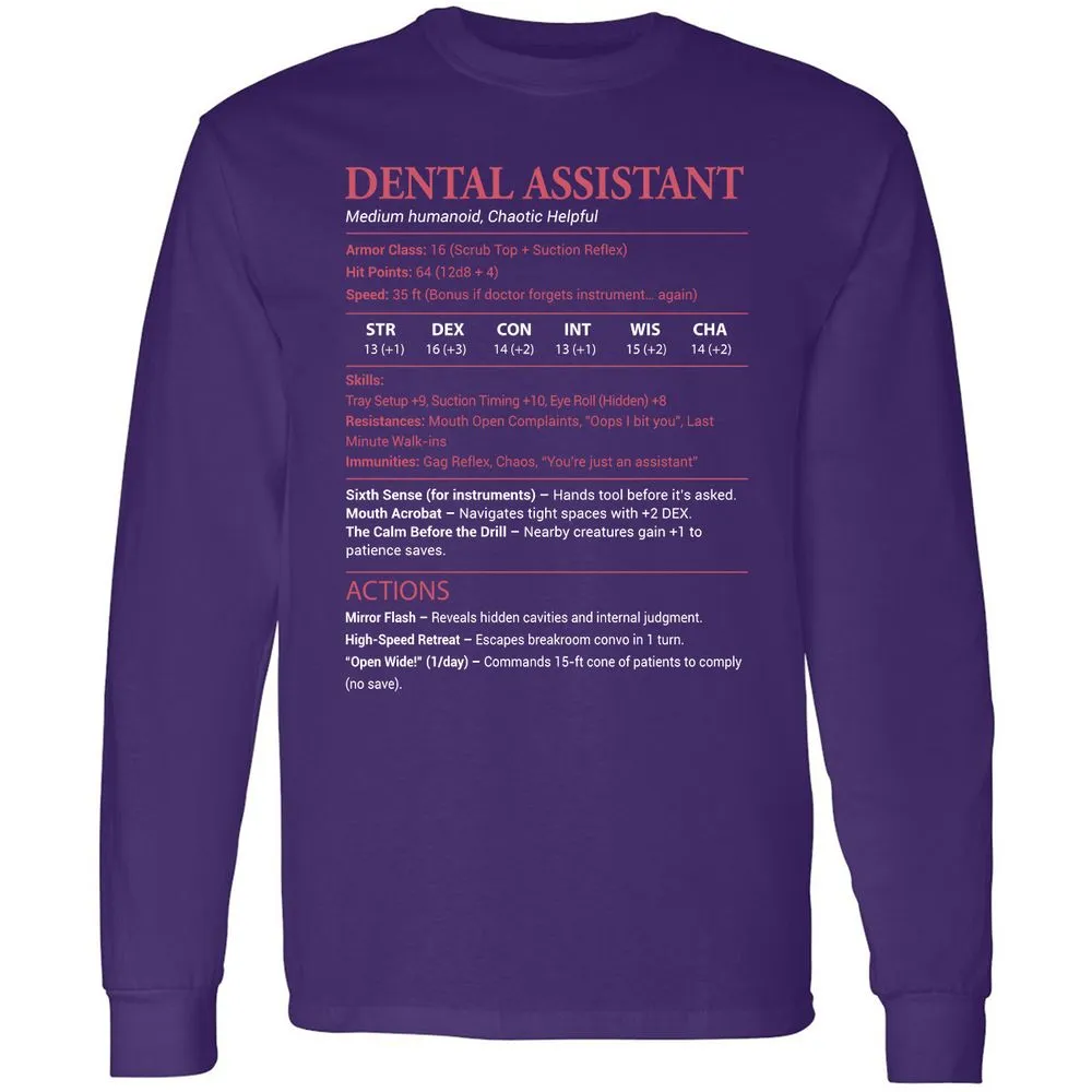 Dental Assistant Long Sleeve T-Shirt - Purple - 13