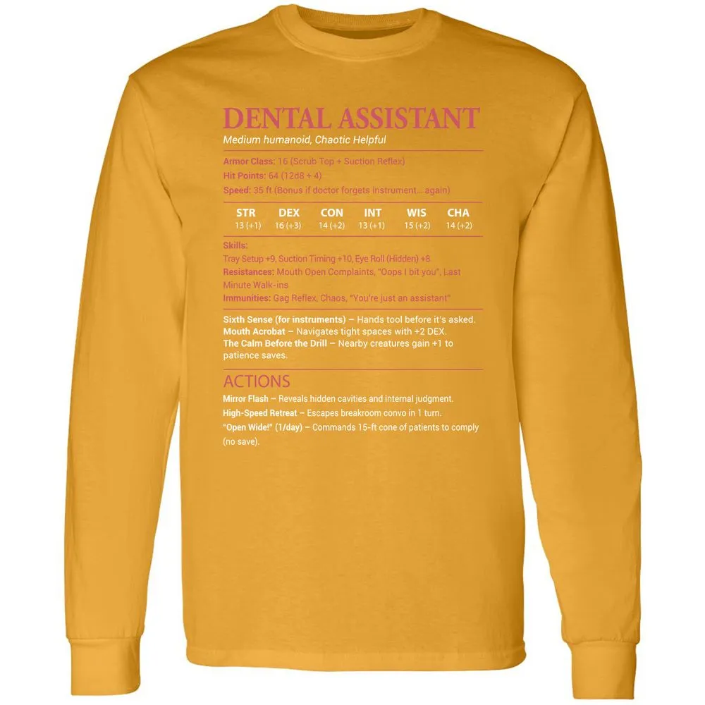 Dental Assistant Long Sleeve T-Shirt - Gold - 9
