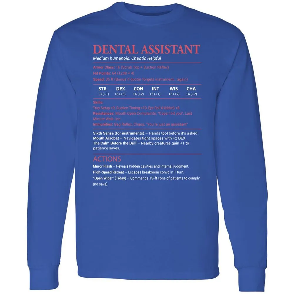 Dental Assistant Long Sleeve T-Shirt - Royal - 8