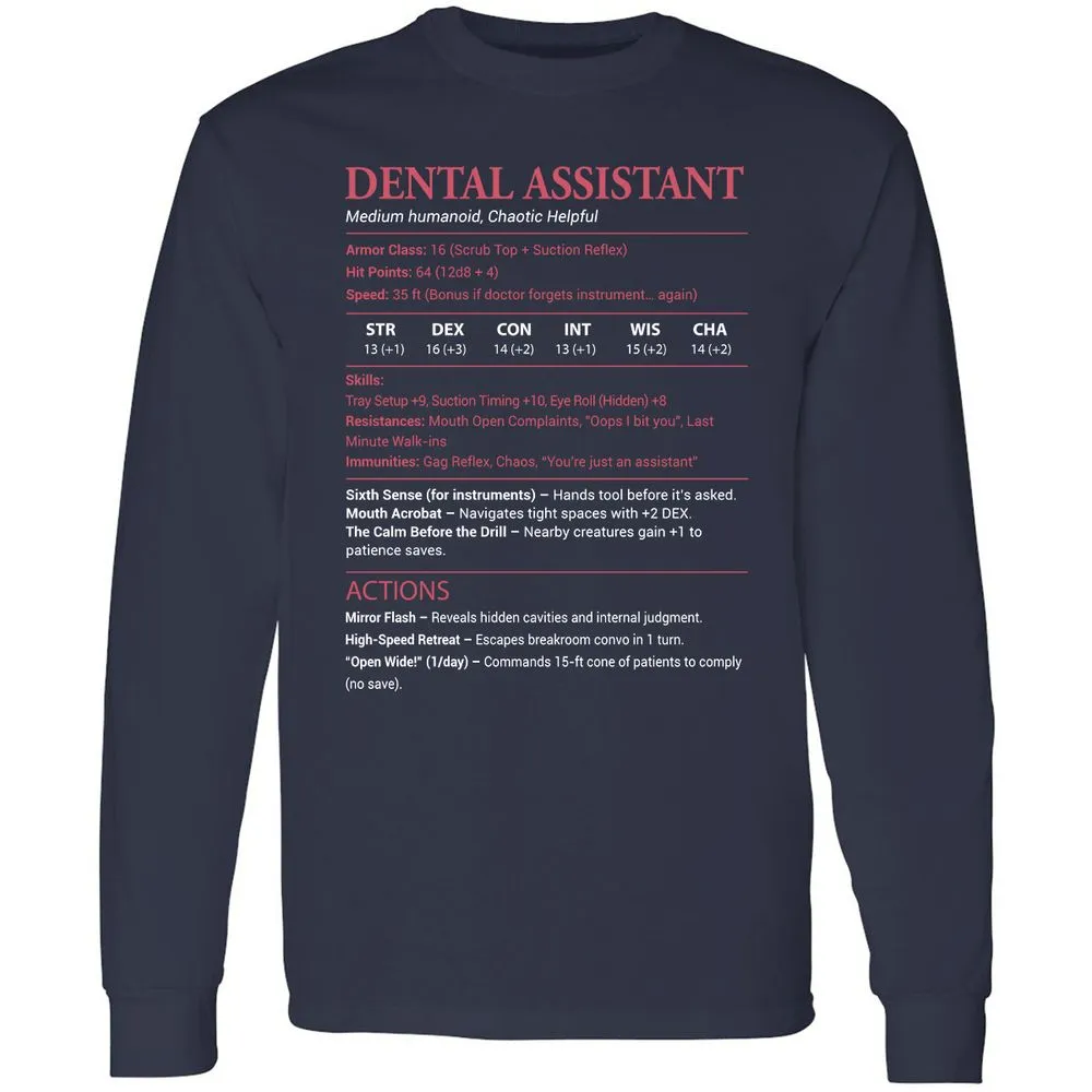Dental Assistant Long Sleeve T-Shirt - Navy - 2