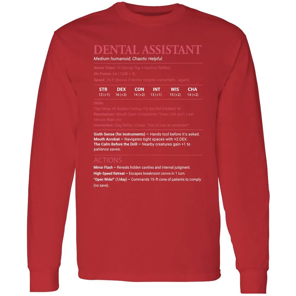 Dental Assistant Long Sleeve T-Shirt - Red - 14