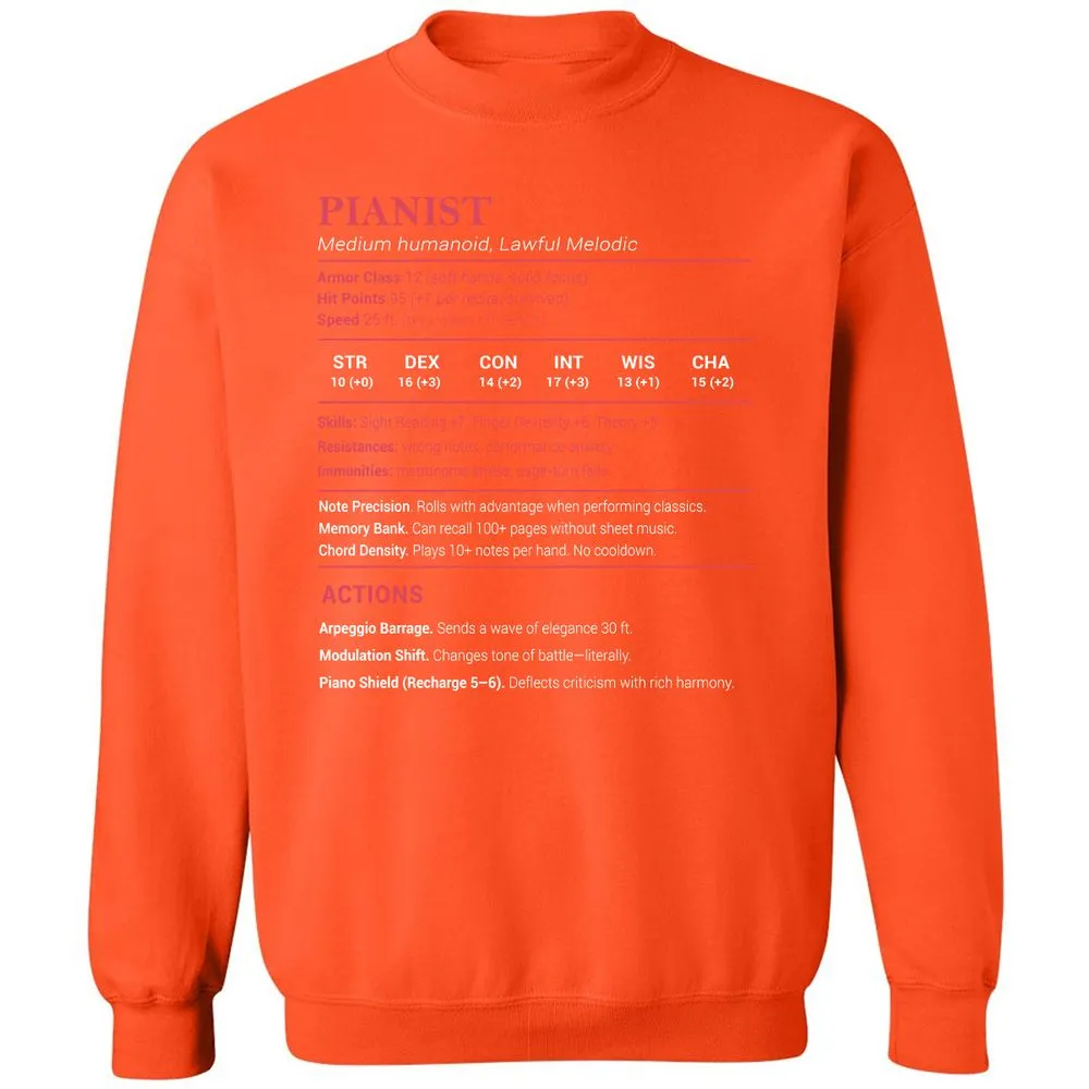 Pianist Stats Classic Unisex Sweatshirt - Orange - 10