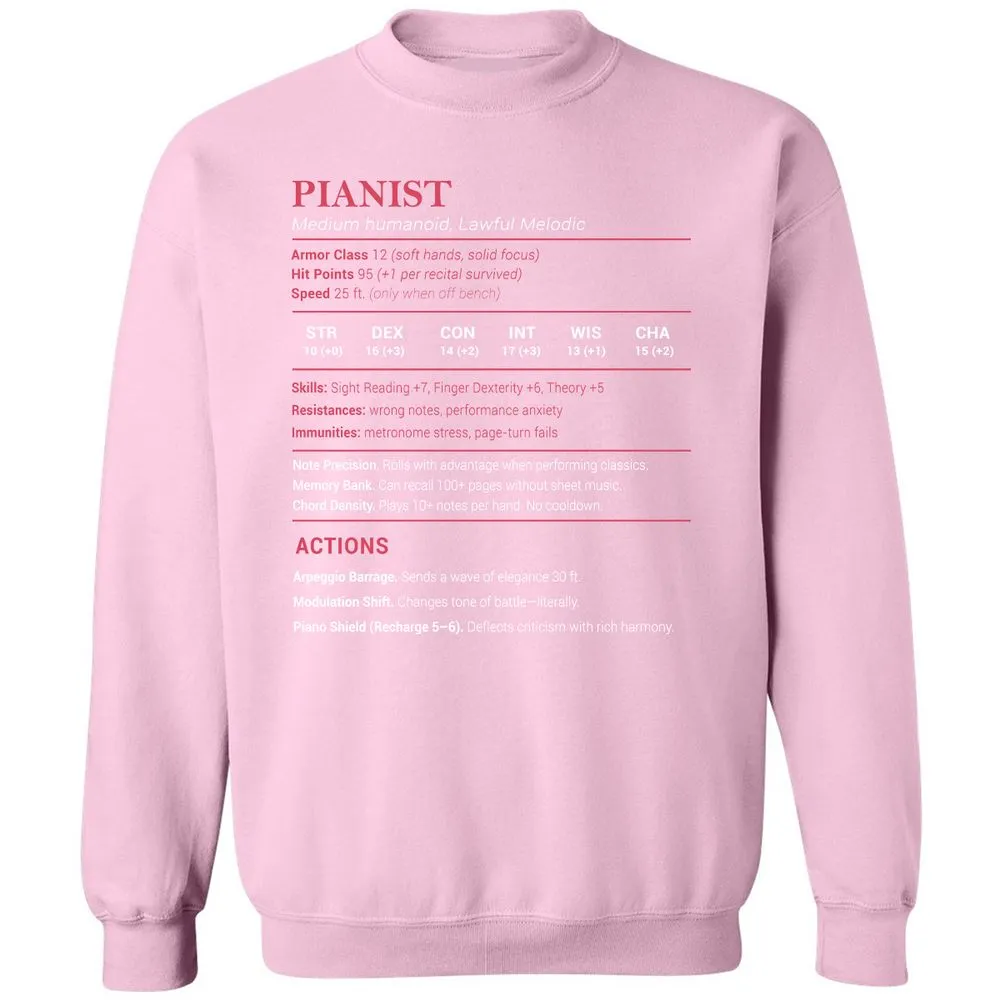 Pianist Stats Classic Unisex Sweatshirt - Light Pink - 3