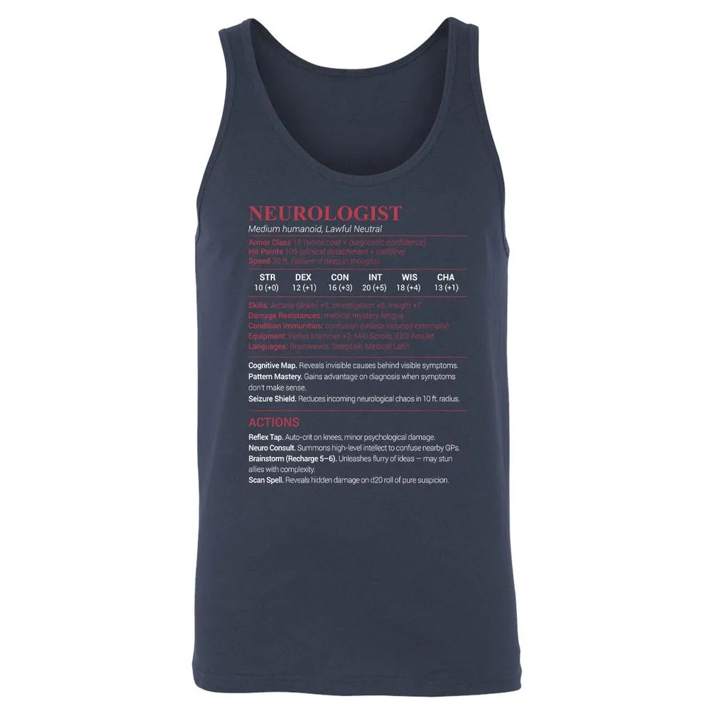 Neurologist Stats Unisex Jersey Tank - Navy - 2