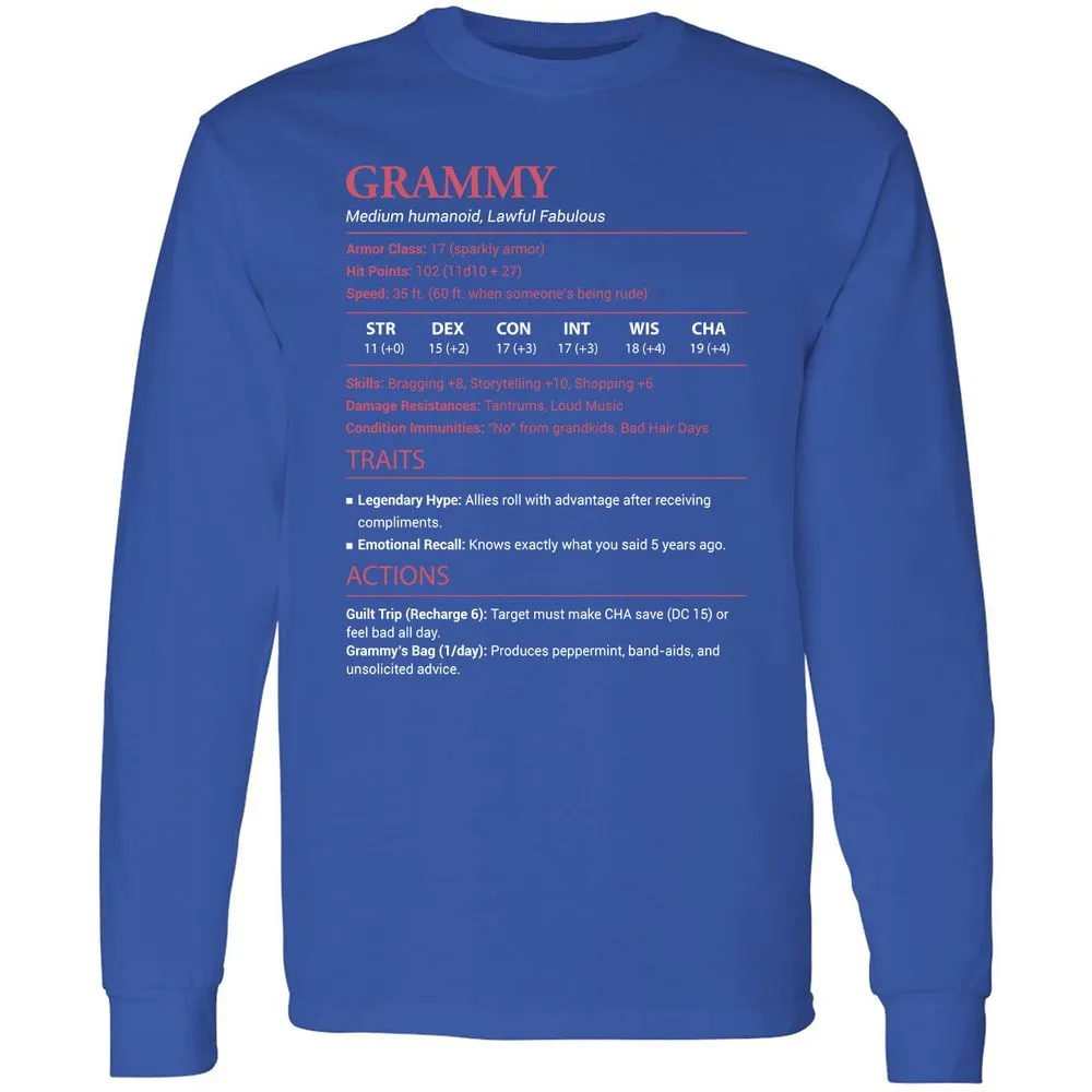 Grammy Stats Long Sleeve T-Shirt - Royal - 8