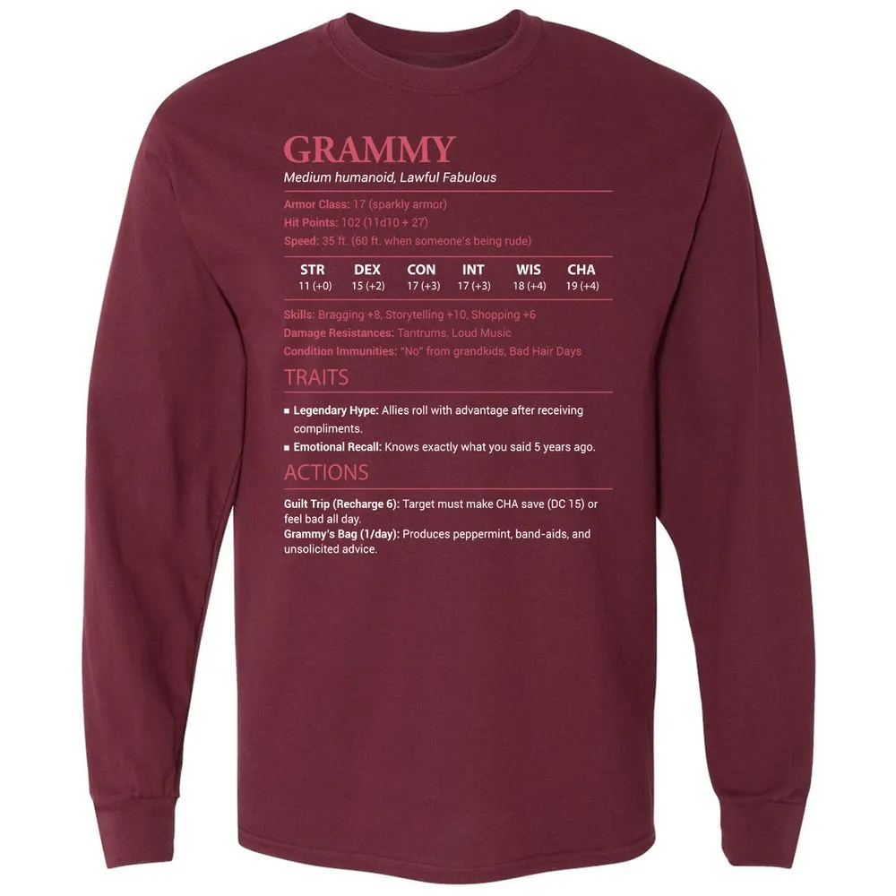Grammy Stats Long Sleeve T-Shirt - Maroon - 11