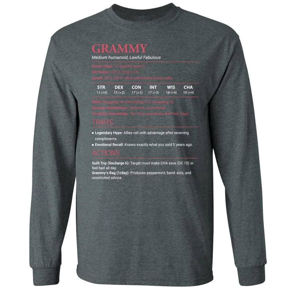 Grammy Stats Long Sleeve T-Shirt - Dark Heather - 15