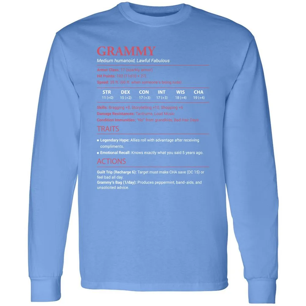 Grammy Stats Long Sleeve T-Shirt - Carolina Blue - 12