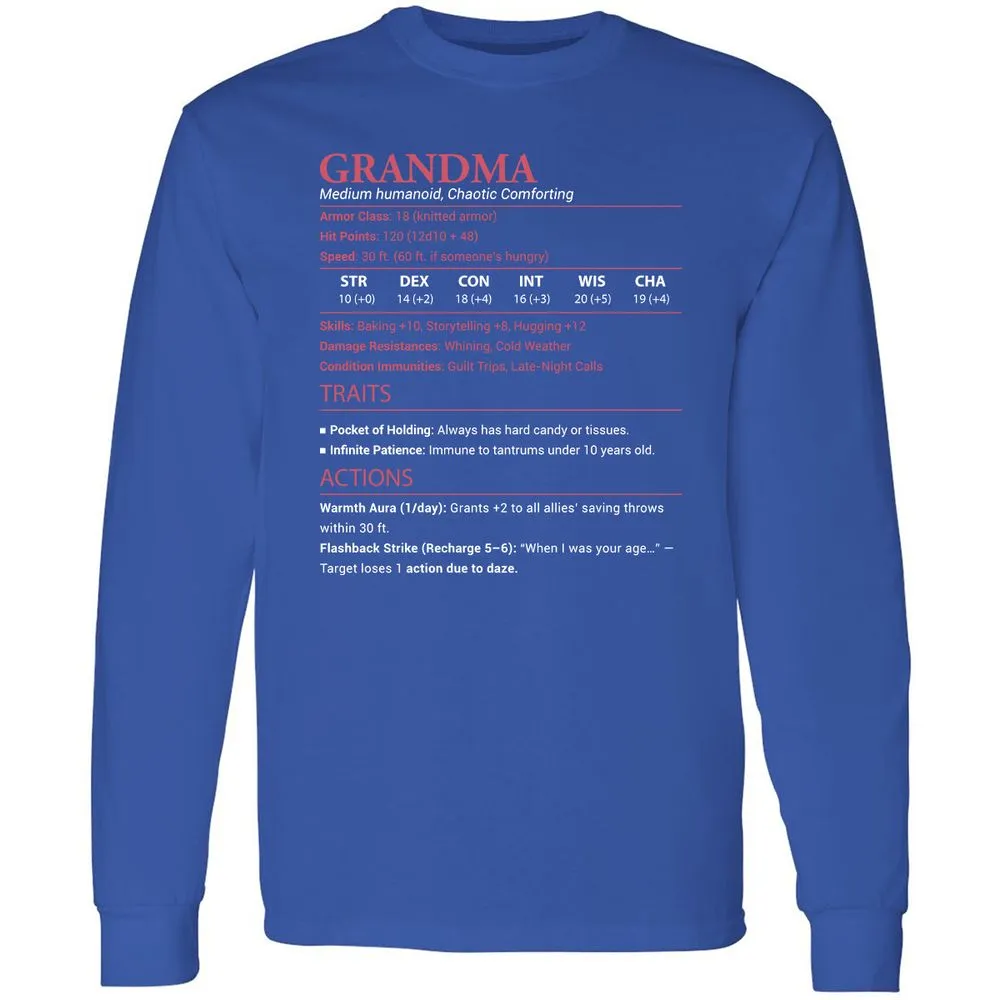 Grandma Stats Long Sleeve T-Shirt - Royal - 8