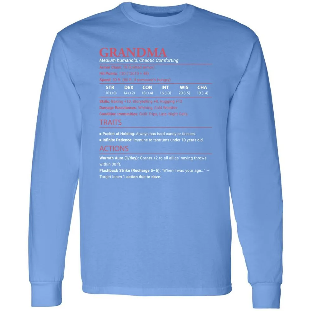 Grandma Stats Long Sleeve T-Shirt - Carolina Blue - 12