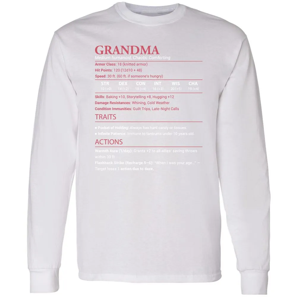 Grandma Stats Long Sleeve T-Shirt - White - 5