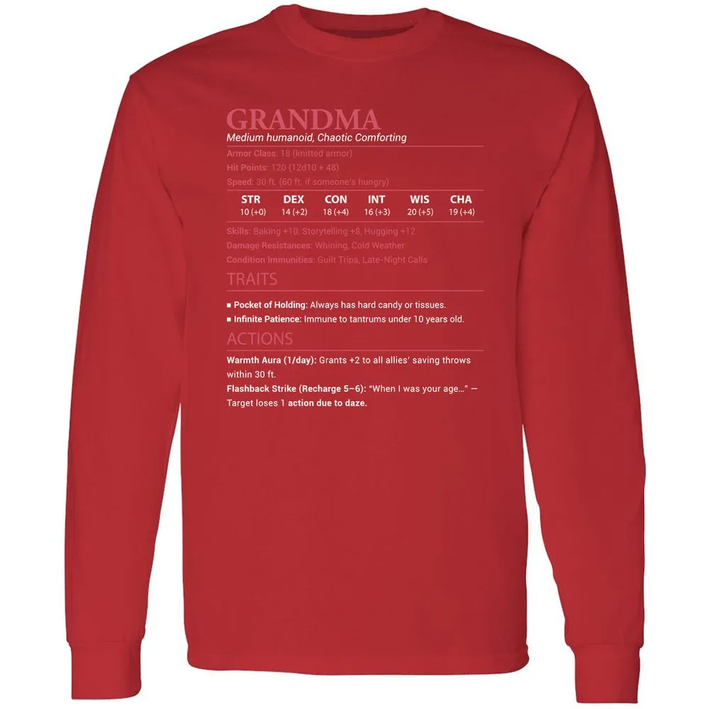 Grandma Stats Long Sleeve T-Shirt - Red - 14
