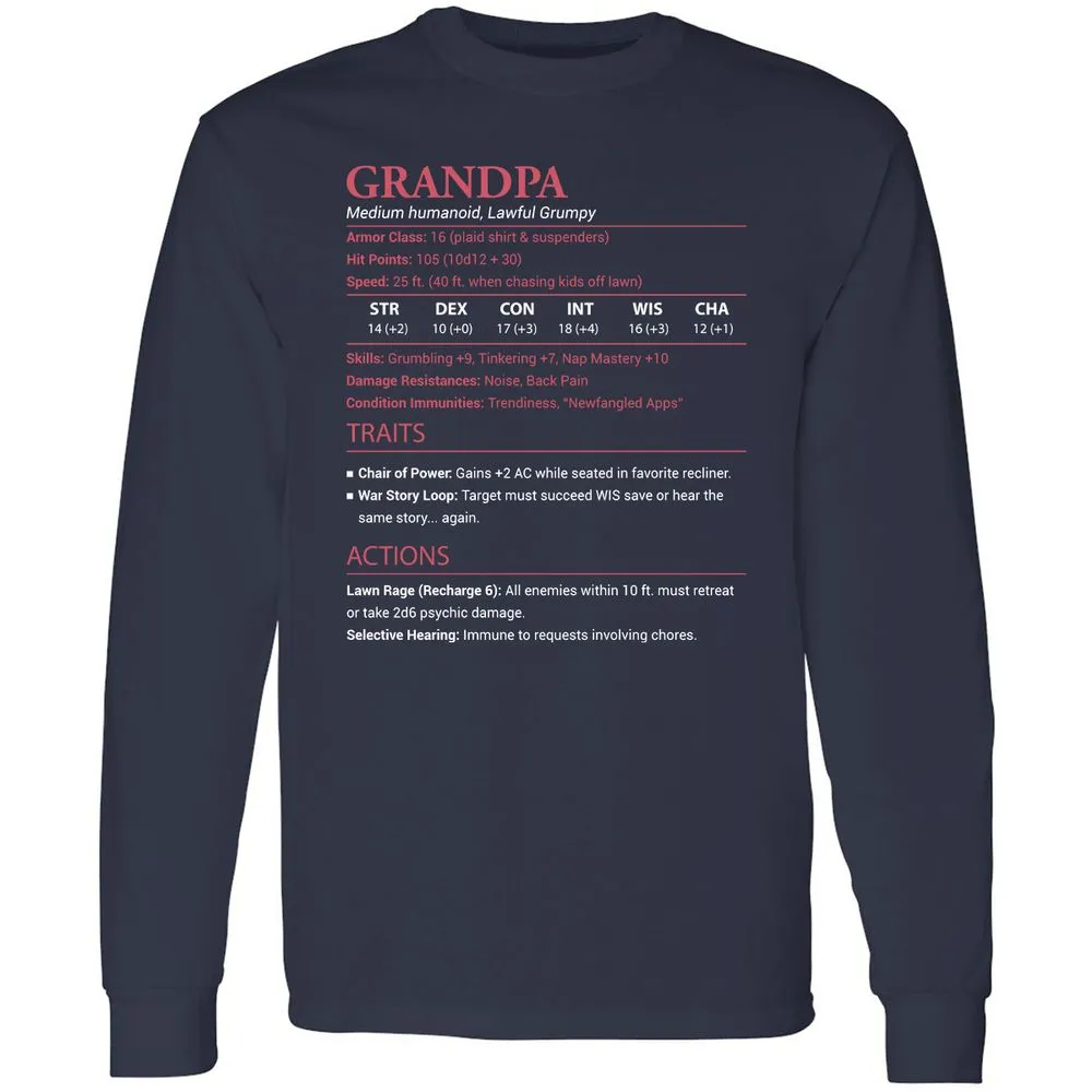 Grandpa Stats Long Sleeve T-Shirt - Navy - 2