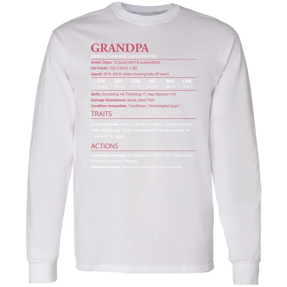 Grandpa Stats Long Sleeve T-Shirt - White - 5