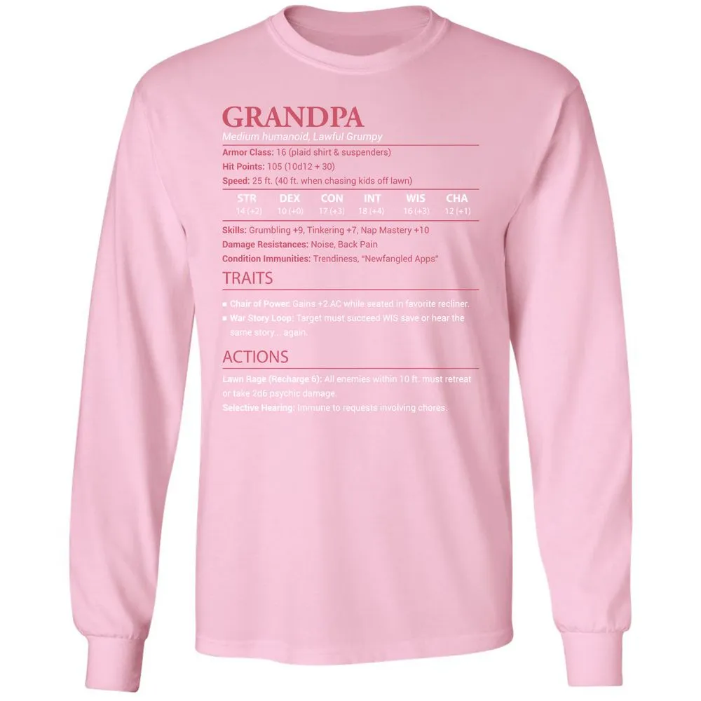Grandpa Stats Long Sleeve T-Shirt - Light Pink - 3
