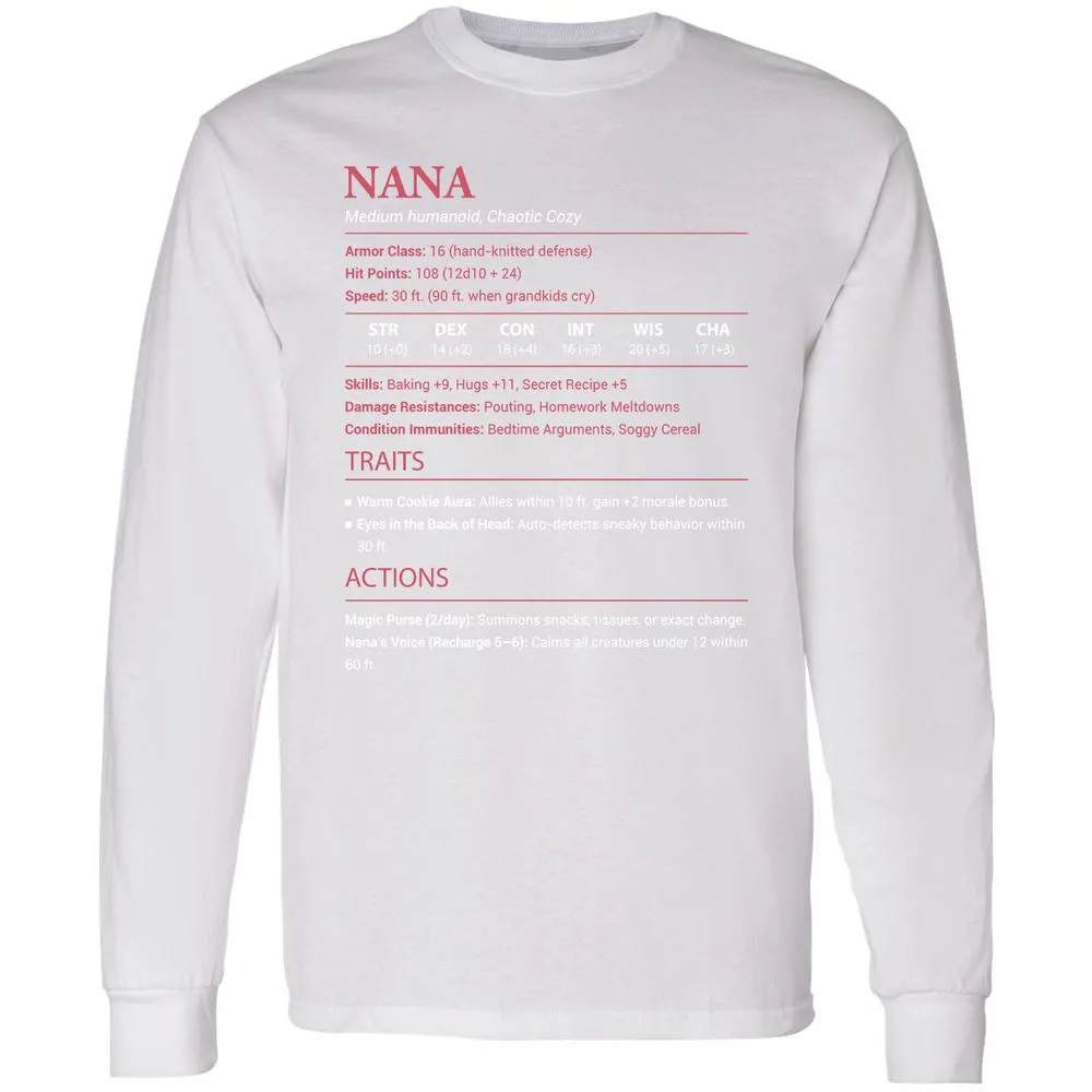 Nana Stats Long Sleeve T-Shirt - White - 5