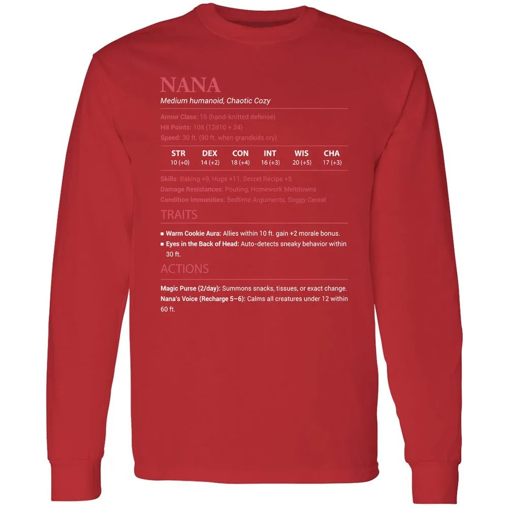 Nana Stats Long Sleeve T-Shirt - Red - 14