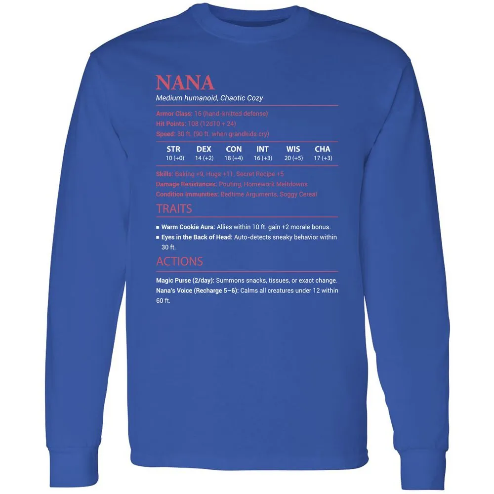 Nana Stats Long Sleeve T-Shirt - Royal - 8
