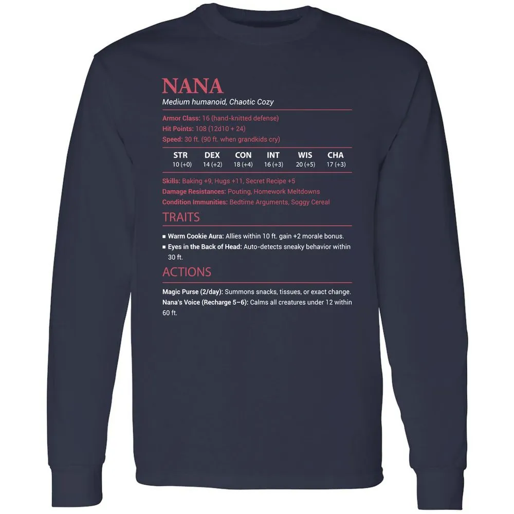 Nana Stats Long Sleeve T-Shirt - Navy - 2