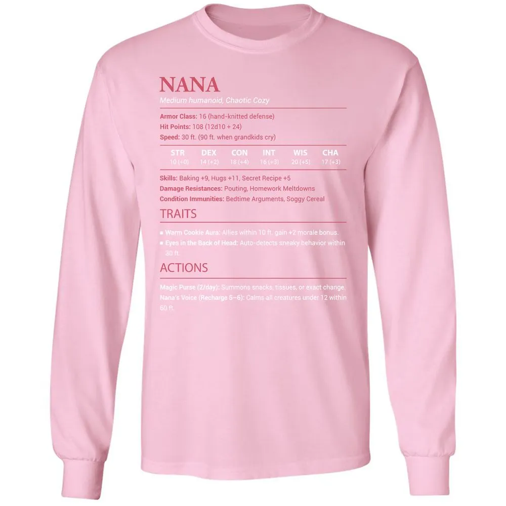 Nana Stats Long Sleeve T-Shirt - Light Pink - 3