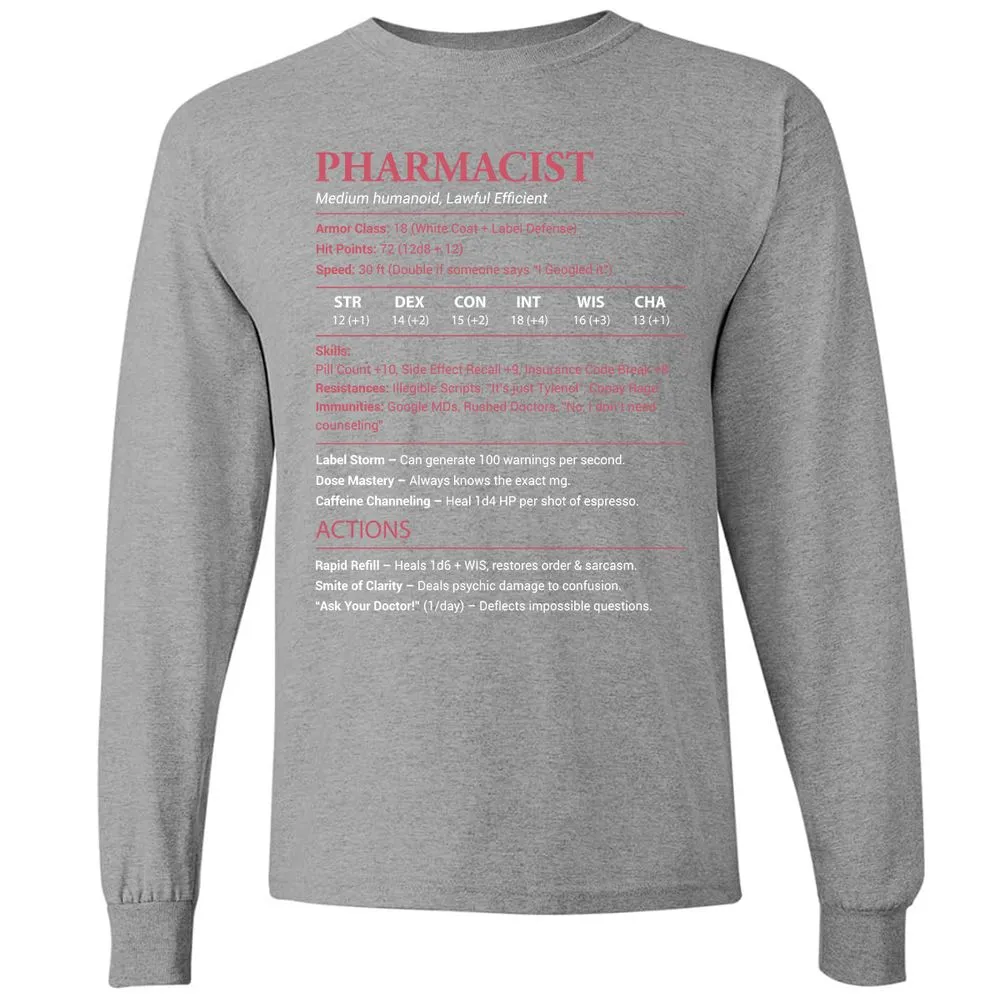 Pharmacist Stats Long Sleeve T-Shirt - Graphite Heather - 6