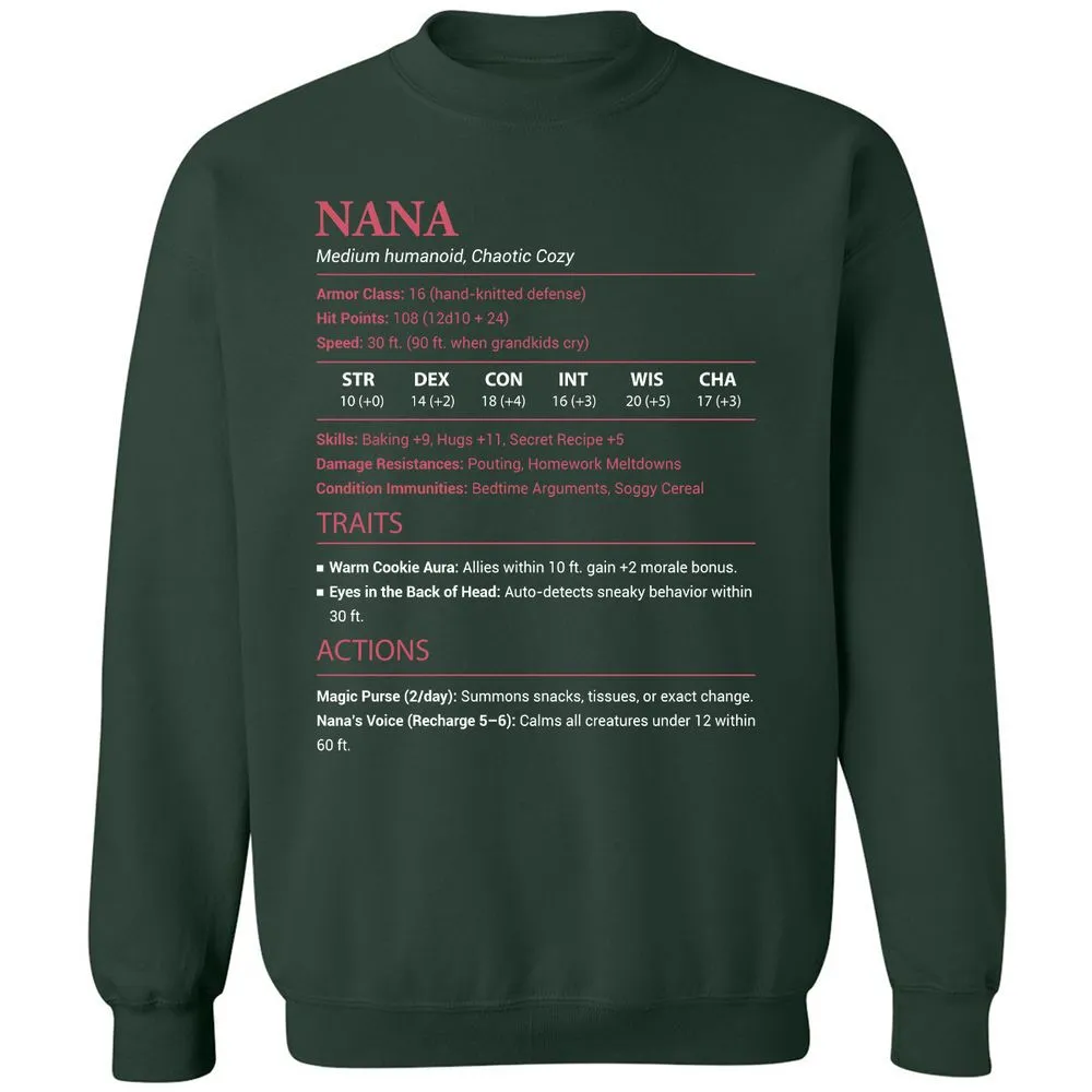 Nana Stats Classic Unisex Sweatshirt - Forest Green - 4
