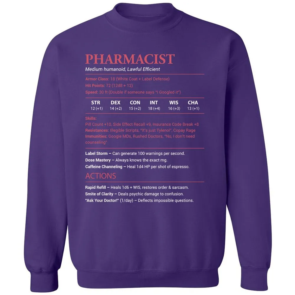 Pharmacist Stats Classic Unisex Sweatshirt - Purple - 6