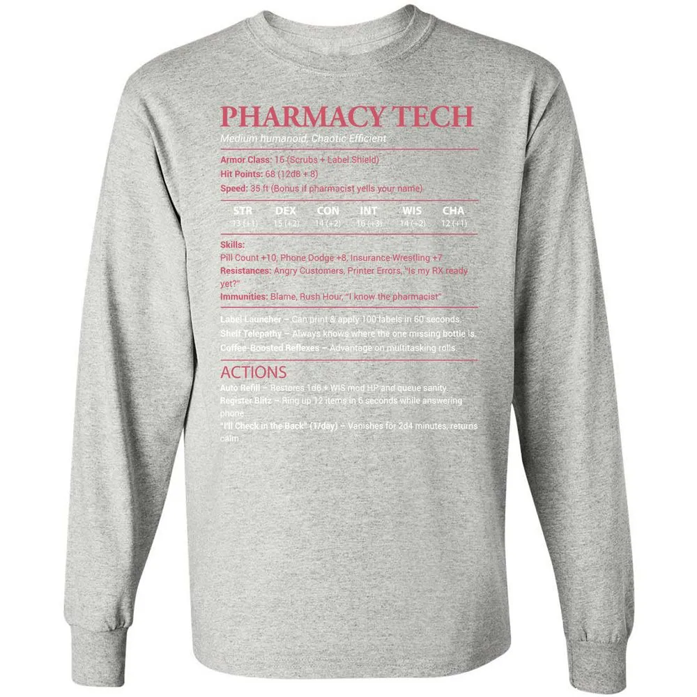 Pharmacy Tech Long Sleeve T-Shirt - Ash - 7