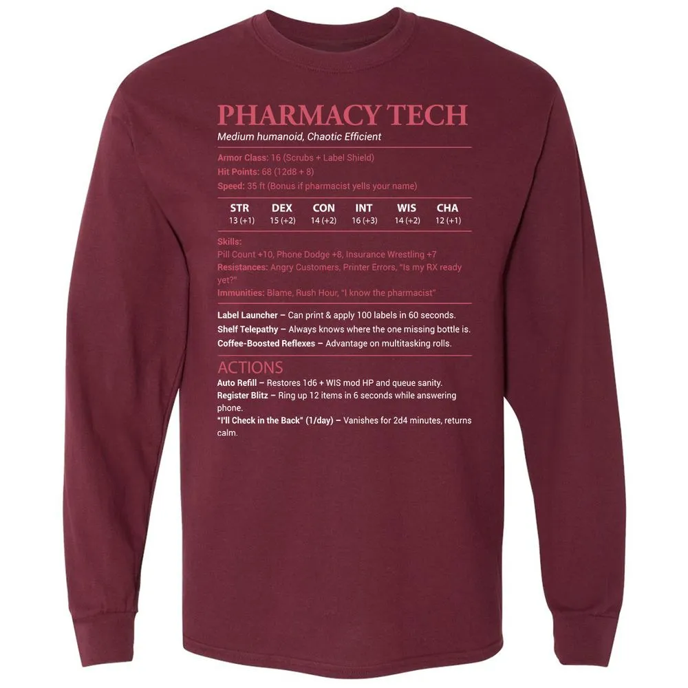 Pharmacy Tech Long Sleeve T-Shirt - Maroon - 11