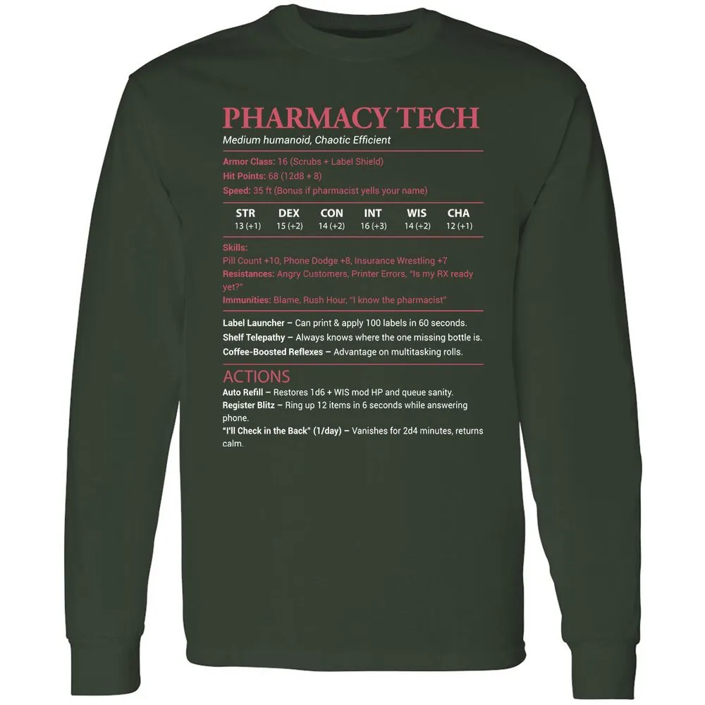 Pharmacy Tech Long Sleeve T-Shirt - Forest Green - 4
