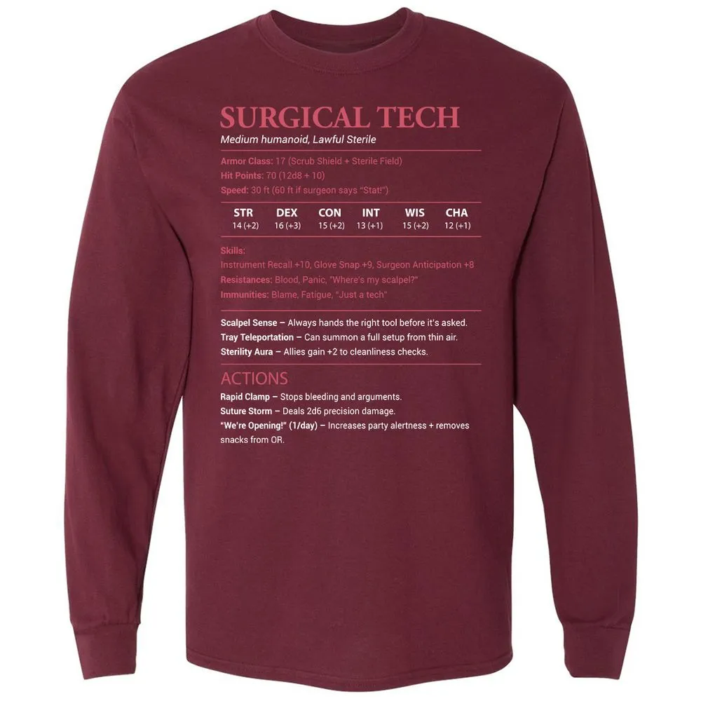 Surgical Tech Long Sleeve T-Shirt - Maroon - 11