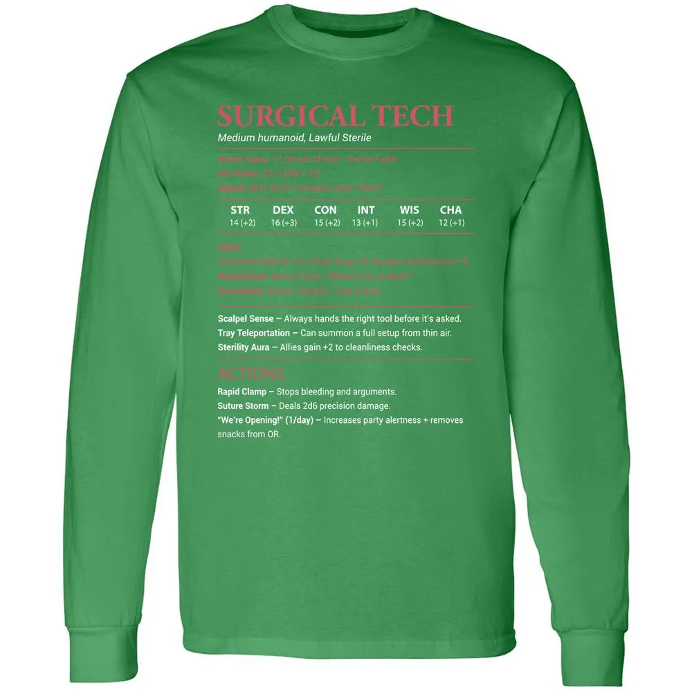 Surgical Tech Long Sleeve T-Shirt - Irish Green - 10