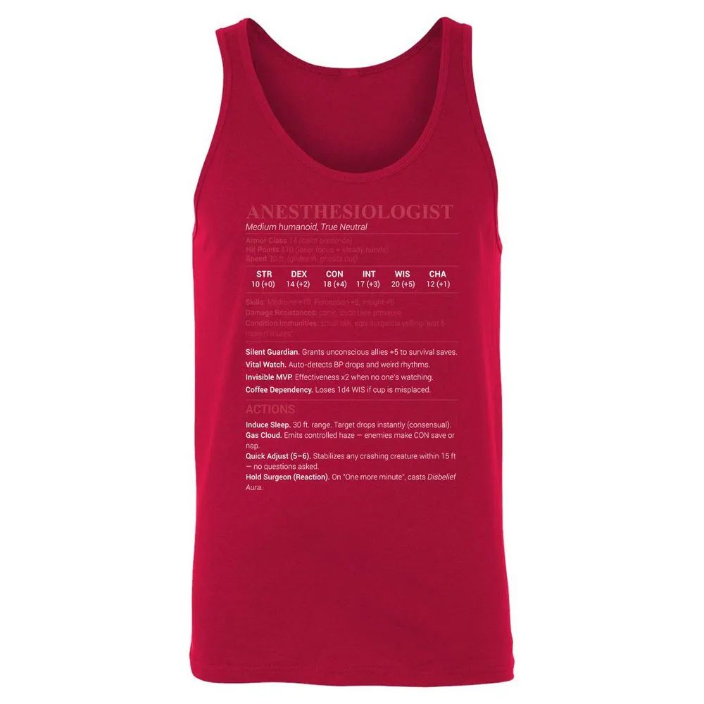 Anesthesiologist Stats Unisex Jersey Tank - Red - 11