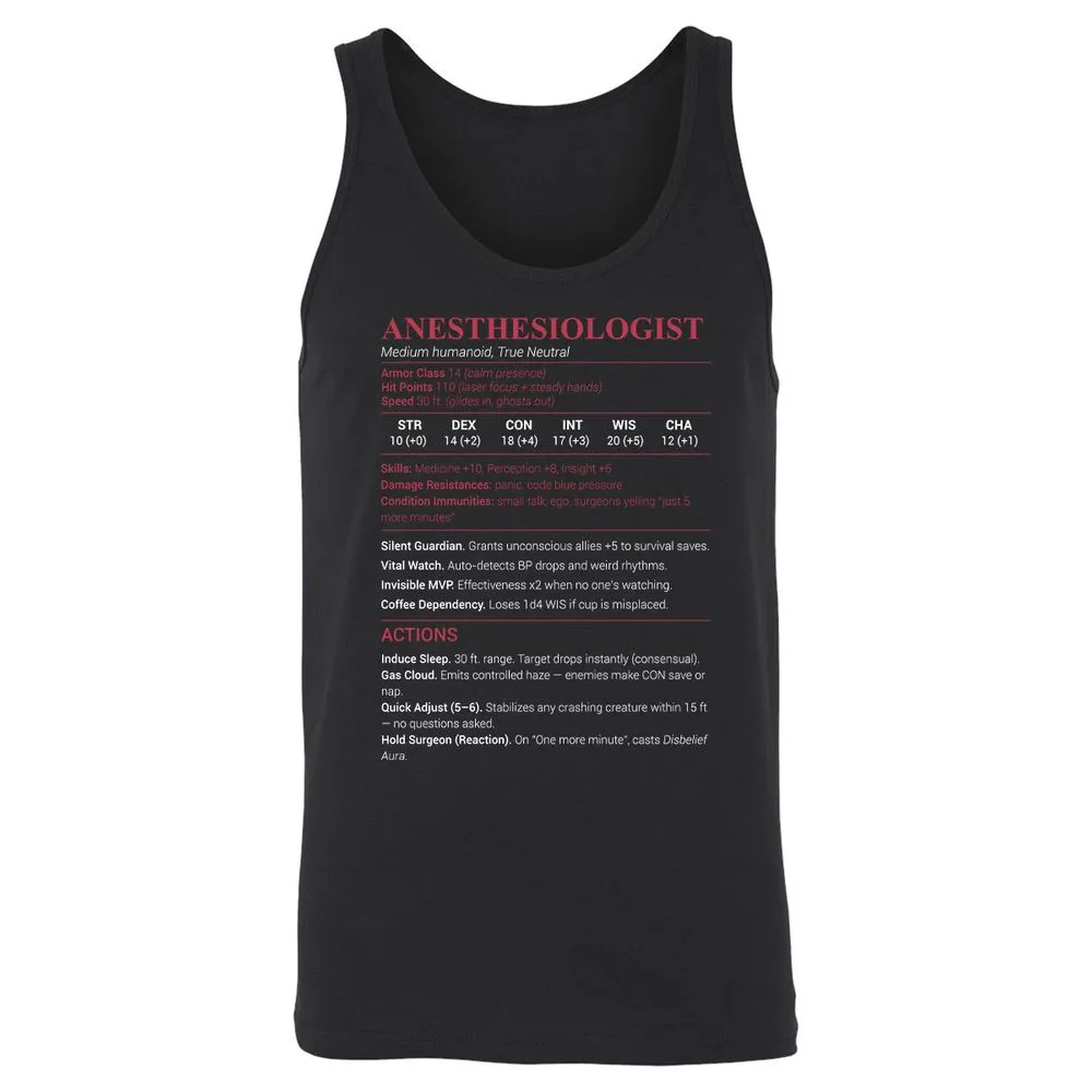 Anesthesiologist Stats Unisex Jersey Tank - Black - 1
