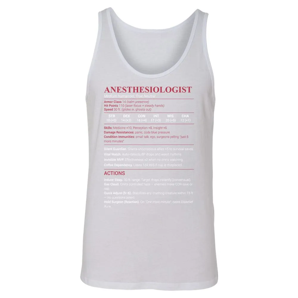 Anesthesiologist Stats Unisex Jersey Tank - White - 14