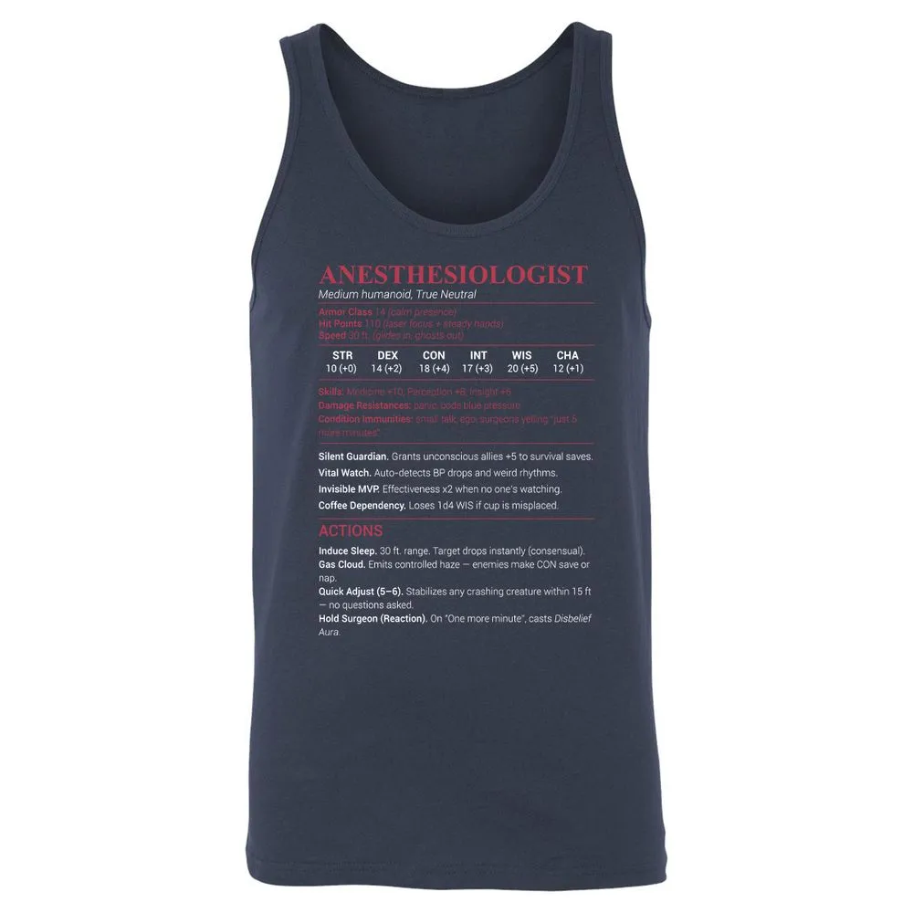 Anesthesiologist Stats Unisex Jersey Tank - Navy - 2