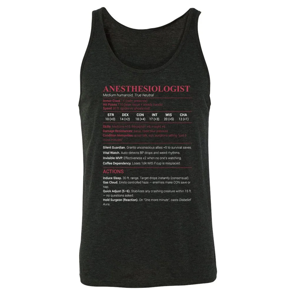 Anesthesiologist Stats Unisex Jersey Tank - Charcoal Black Triblend - 5
