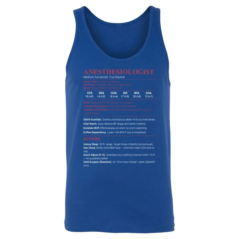 Anesthesiologist Stats Unisex Jersey Tank - True Royal - 13