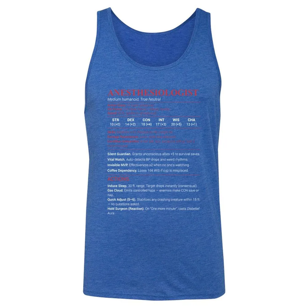 Anesthesiologist Stats Unisex Jersey Tank - True Royal Triblend - 12